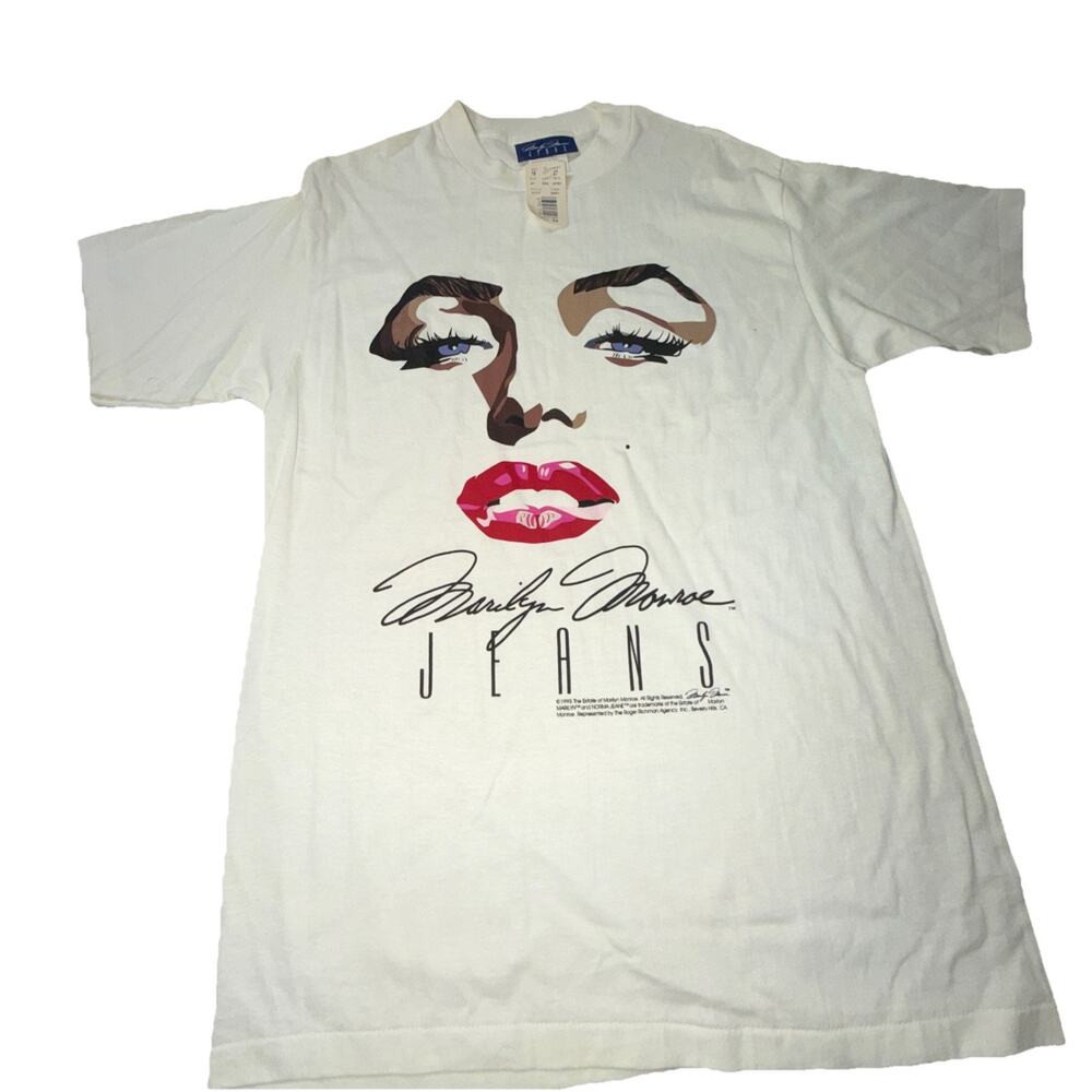 NWT Vintage Marilyn Monroe Jeans 1995 White T Shirt All Over Print Sz L (Z24)